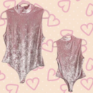 And Now This XL Pink Blush Crushed Velvet Mock Neckline Sleeveless Bodysuit